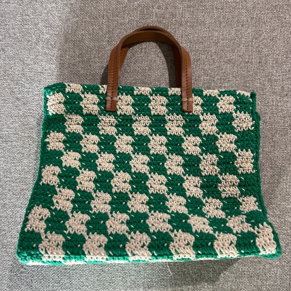 Clare V Green and Cream Crossbody summer tote (small) - Picture 1 of 2